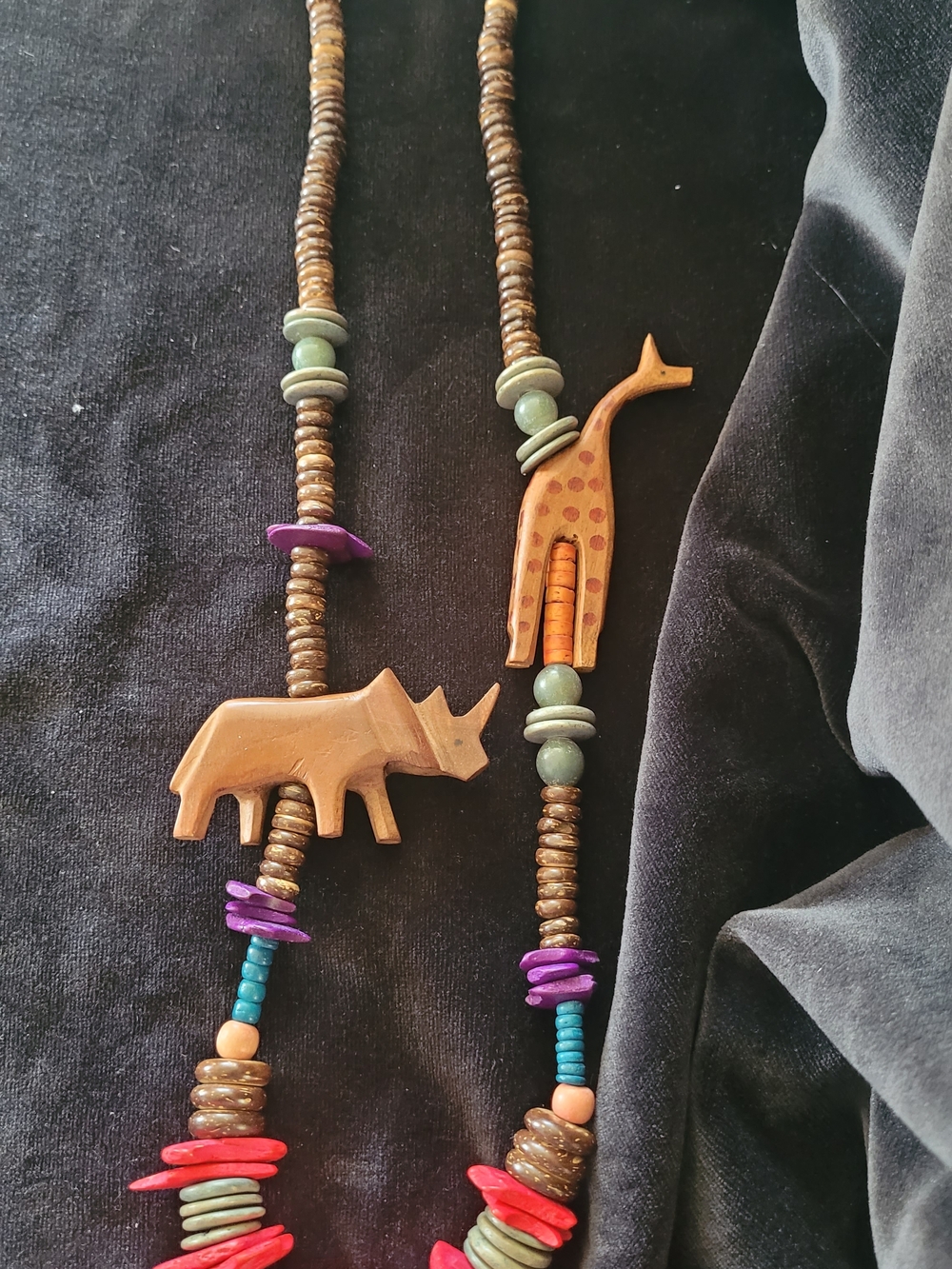 Wooden Animal Bead Necklace -  Multicolor
